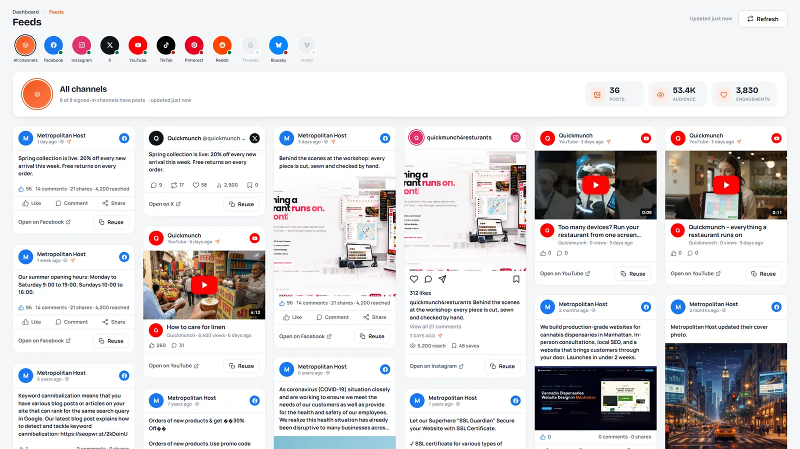Every channel's feed in one place